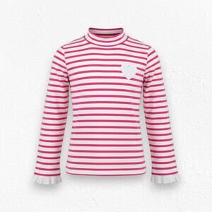 Talbots Pink White Stripe Cotton Heart Mock Neck Long Sleeve Shirt Size Small
